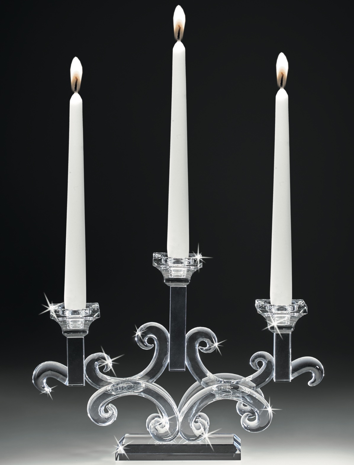 Candelabro candeliere da tavolo tre fiamme vetro cristallo inserti oro -  81A6