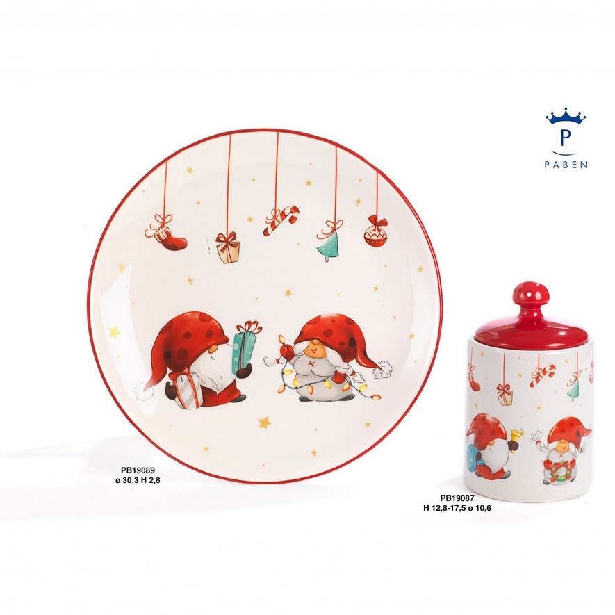 PIATTO CON GNOMI DECORAZIONE NATALE 30.3 CM. CERAMICA